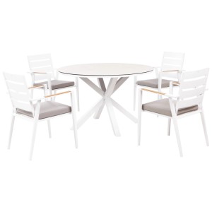 Set mobili da giardino Beliani Maletto/Taviano, tavolo con 4 sedie, bianco, con cuscini.