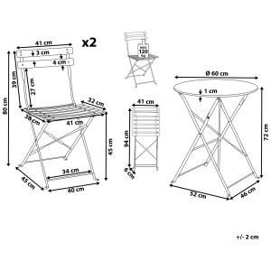 Dimensioni: Beliani Set bistro Fiori grigio, tavolo pieghevole e 2 sedie, acciaio, ideale per balcone/terrazzo.
