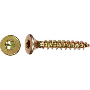 Vite truciolare zincata gialla 2,5x12 mm con attacco TX, testa svasata, 80 pezzi