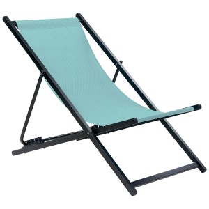 Lettino prendisole Beliani Locri II nero con rivestimento in tessuto turchese.