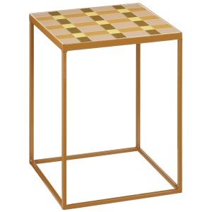 Table d'appoint marron Mica Decorations Bologna en fer avec motif à carreaux, 43x32x32 cm.