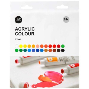 I Am Creative Set di 24 colori acrilici, tubi da 12 ml in vari colori.