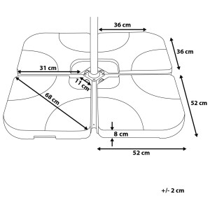 Base per ombrellone quadrata Caria Beliani marrone con dimensioni per supporto ombrello.