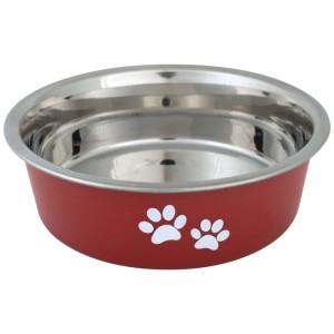 Ciotola per gatti Vitakraft rossa in acciaio inox/plastica con stampa a zampa, Ø 11 cm.