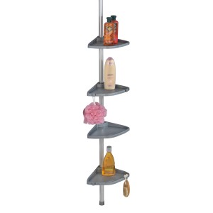 Wenko Étagère d'angle télescopique Compact, aluminium argenté avec 4 tablettes pour douche et bain.