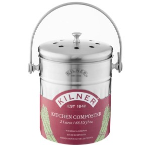 Kilner Küchenkomposter aus Edelstahl, 2 Liter, mit Deckel und Tragegriff.