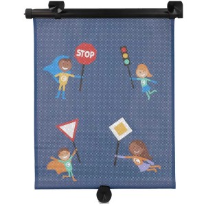 Cartrend Auto-Sonnenschutzrollo Kids Heroes, 2er-Set, mit Verkehrszeichen-Motiven für Kinder.