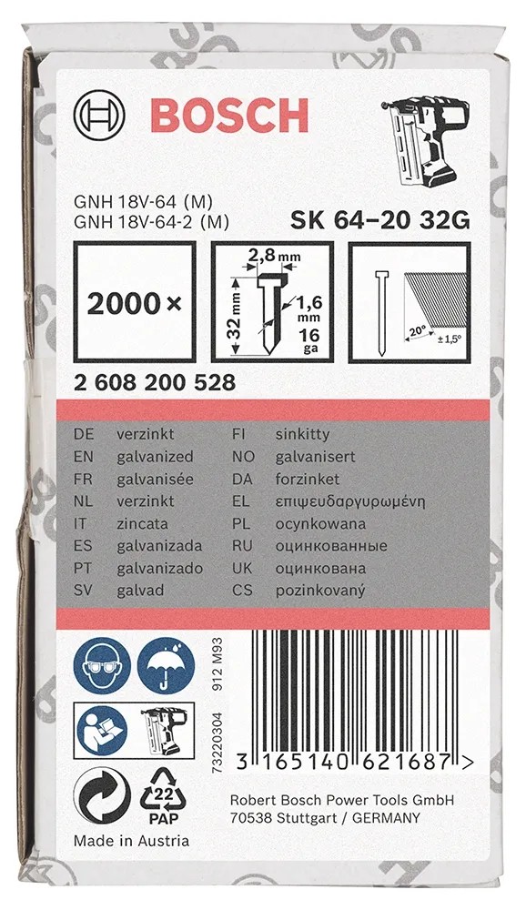Bosch Blauw Accessoires 2608200533 SK64-20 Spijker 1,6