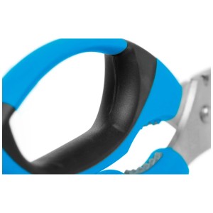 Dettaglio: Forbici di sicurezza Martor Secuplus 565 con manico blu e nero.
