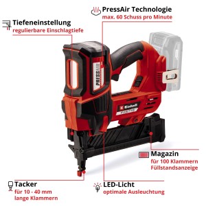 Einhell Fixetto 18/38 S: Tacker a batteria con caricatore e luce LED.