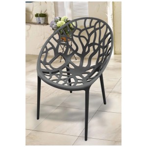 Sedia da giardino di design antracite in plastica con struttura ad albero nello schienale.