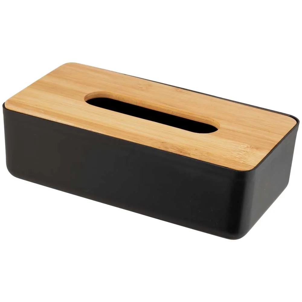 COMNICO Taschentuchbox-Abdeckung 2er Set - Schwarz Mit Bambus-Deckel