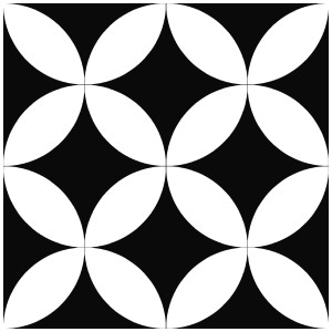 Piastrella decorativa Casablanca Circle, smaltata, opaca, 20x20 cm, motivo a cerchi bianco e nero.