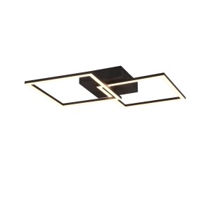 Plafonnier LED noir moderne avec éléments carrés réglables pour salon et chambre.