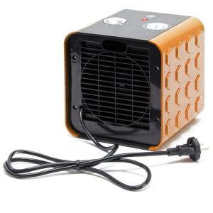 Stufa elettrica Cube in ceramica nera/gialla, 1.5 kW, con manopole e spia.