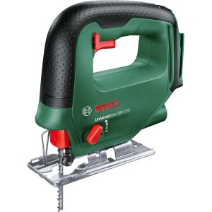Seghetto alternativo a batteria Bosch UniversalSaw 18V-100: Seghetto verde con lama in metallo e pulsante rosso.