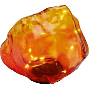 Pierre décorative solaire orange-rouge en cristal avec LED blanc chaud, 13,5x14,5x12cm. Éclairage solaire décoratif pour jardin et balcon.