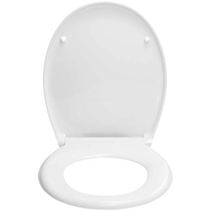 Sedile WC Diaqua Evia bianco in duroplast con chiusura ammortizzata, aperto.