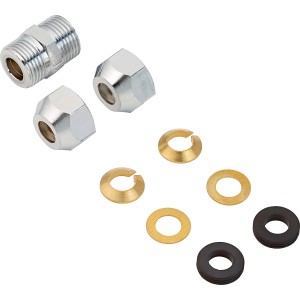 Raccord compression droit Ø 8 mm, chromé, avec joints et rondelles.