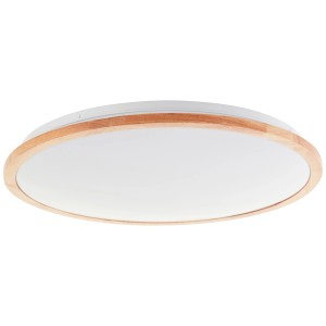 Plafoniera LED bianca Bario con cornice in legno chiaro, Ø 52 cm, funzione CCT.