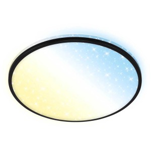 Smarte, runde Brilo LED-Deckenleuchte Ivy Sky S mit Sternendekor und schwarzem Rahmen.