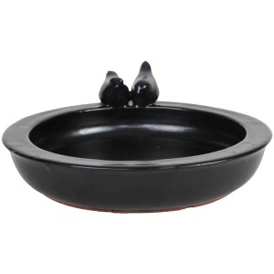Bagno per uccelli Bolta in ceramica grigio antracite con due figure di uccelli sul bordo.