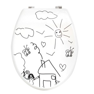 Abattant WC blanc pour enfant avec dessins enfantins, MDF, 42,5x36,5x5 cm.