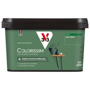 V33 Colorissim pittura per interni verde cedro, 2.5 l, finitura satinata. Ideale per pareti, legno e radiatori.