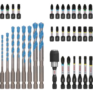 Set di punte per cacciavite e trapano Bosch Pro Impact da 35 pezzi per avvitare e forare con precisione.