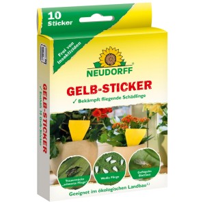 Neudorff Gelb-Sticker, 10 trappole adesive senza insetticidi per piante. Contro moscerini, mosche bianche, afidi.