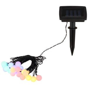 Catena luminosa solare Globo con sfere colorate in plastica e pannello solare per il giardino.