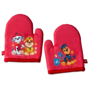 Gants de cuisine rouges avec motifs Pat' Patrouille pour garçons.