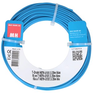 Cavo blu T H07V-U 1 x 1,5 mm², rotolo da 20 m per installazioni elettriche.
