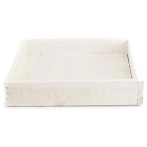 Vassoio quadrato in legno bianco (20x20 cm) di DecoFinder per composizioni decorative.