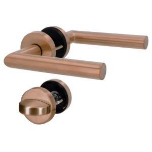 Maniglia per porta WC Alpertec Fairl-R, acciaio inox rame, rosetta Ø 52 mm, per porte bagno e WC.