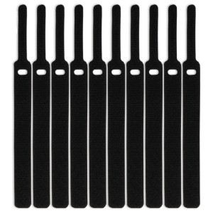 Attaches velcro noires pour câbles d'ordinateur et multimédia, lot de 10.