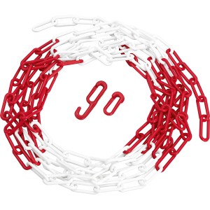 Rot-weiße Absperrkette aus Kunststoff, 5 m lang, mit Haken und Ersatzring.