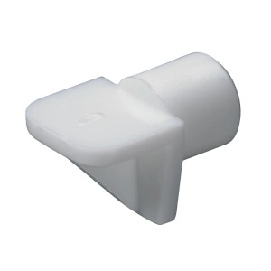 Support d'étagère blanc D8 mm avec ergot, en plastique pour étagères.
