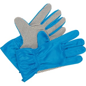 Gants de jardin en nylon bleu, taille 9, non doublés avec motif à pois.