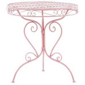 Tavolino da giardino rosa Beliani Albinia in metallo con motivo a filigrana, ideale per balcone e giardino.