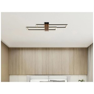 Plafonnier LED Dakari moderne noir et aspect bois, 20W, pour salon ou chambre.