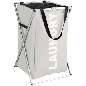 Cesto portabiancheria beige Wenko Uno, 52L con struttura in alluminio.