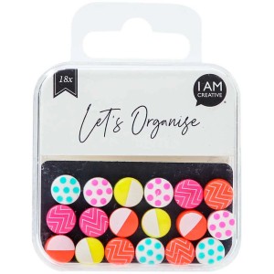I Am Creative Mini-Magnete Neon, 18er-Packung, ø 1 cm, mit bunten Mustern für Whiteboards und mehr.