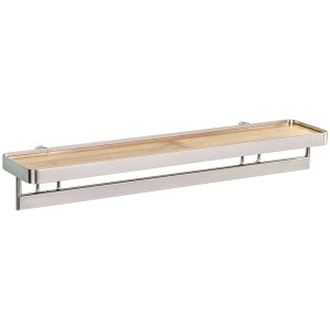 Étagère à épices Wenko avec barre, métal nickelé et base en bambou, 40x5,5 cm.