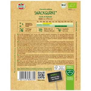 Sachet de graines de concombre snack Sperli Iznik F1 Bio, mini-concombre pour jardin, pot et balcon.