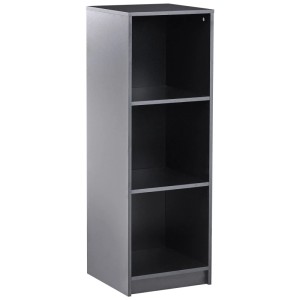 Bibliothèque Beliani Zehna noire en panneau de fibres avec 3 compartiments ouverts. Design étroit et moderne.