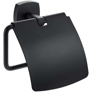 Porta carta igienica Diaqua Quinto, nero opaco, da parete con coperchio.