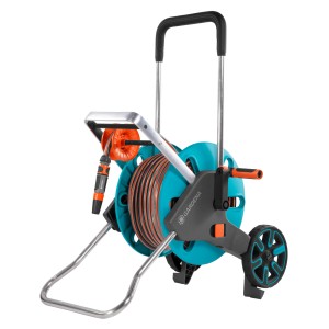 Gardena AquaRoll M Easy Set: Avvolgitubo con tubo, manovella e ruote per irrigazione giardino.