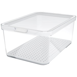 Organizzatore frigo Rotho Cauma 4,65 l, contenitore trasparente con coperchio e inserto scolapiatti.