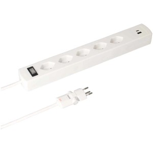 Multiprise blanche Max Hauri avec 5 prises T13 et 2 ports USB.